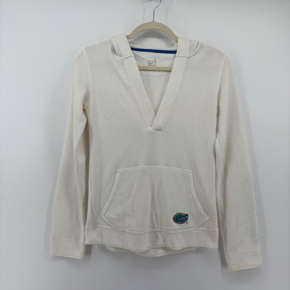 Nike‎ Size Small White Florida Gators Waffle Knit V-Neck Hoodie Thermal Pullover